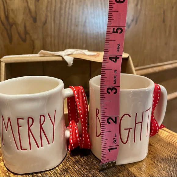Rae Dunn Red Lettering Merry & Bright White Ceramic Mug Christmas Ornaments NEW! - Picture 5 of 8